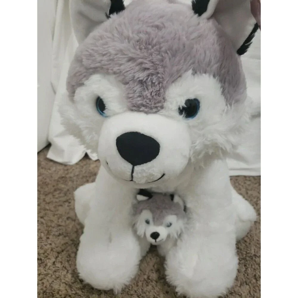 Giant Husky Mom & Baby Stuffed Animal Plush Valentine Puppy Love Toy Bundle
